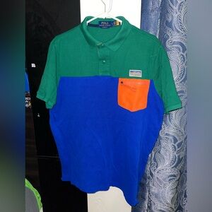Polo Ralph Lauren Men Color Block Classic Fit R.L CO Chest Zip Mesh Polo Shirt L